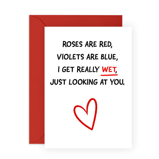 Funny Love Card for Him – " Get Wet " - Cheeky Anniversary Card for Men, Husband, Boyfriend, Spouse, Partner, Ladies, Babe, Other Haf, Hun, Darling - Playful Valentines Day -Comes with Fun Stickers