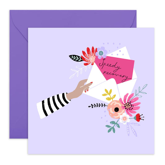 Speedy Recovery Card And Envelope - Get Well 14 - Encouragement Cards For Men Women - Floral Greeting Card - For Girl Friend - Get Well Soon Him Her - Feel Better - Comes With Stickers - By Central 23