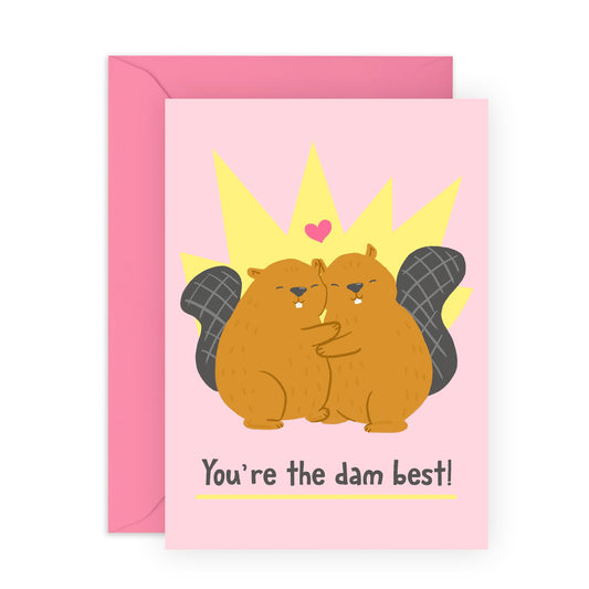 Thank You Greeting Cards For Dad Mum - You're The Dam Best Beavers - Appreciation Cards For Her Him - Gift For Men Women - Sister Brother - Best Friend - Comes With Stickers - By Central 23