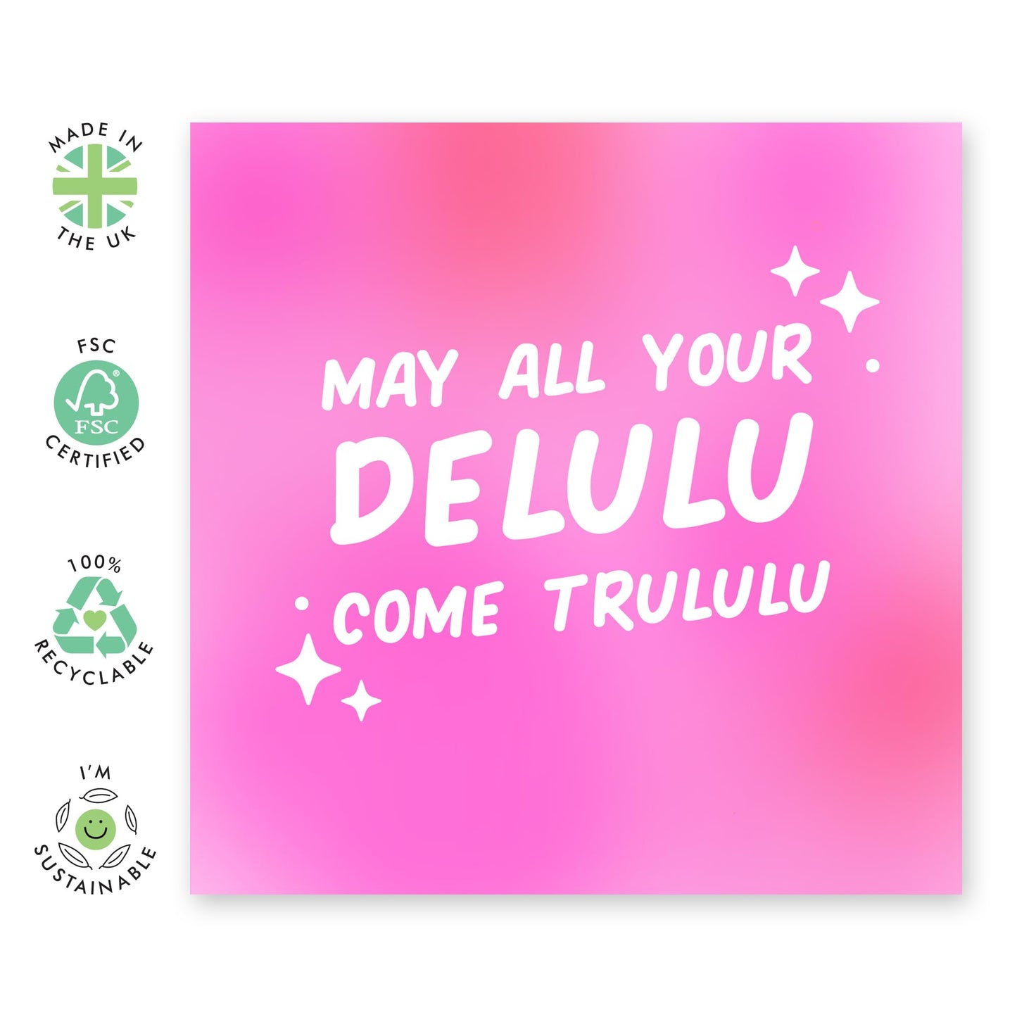 Motivating Birthday Card - 'Delulu' -Gifts for Friends, Colleagues, Co-workers, Niece, Daughter, Girlfriend, Sister, Auntie, Mum - May Your Dreams Come True - Comes with Fun Stickers