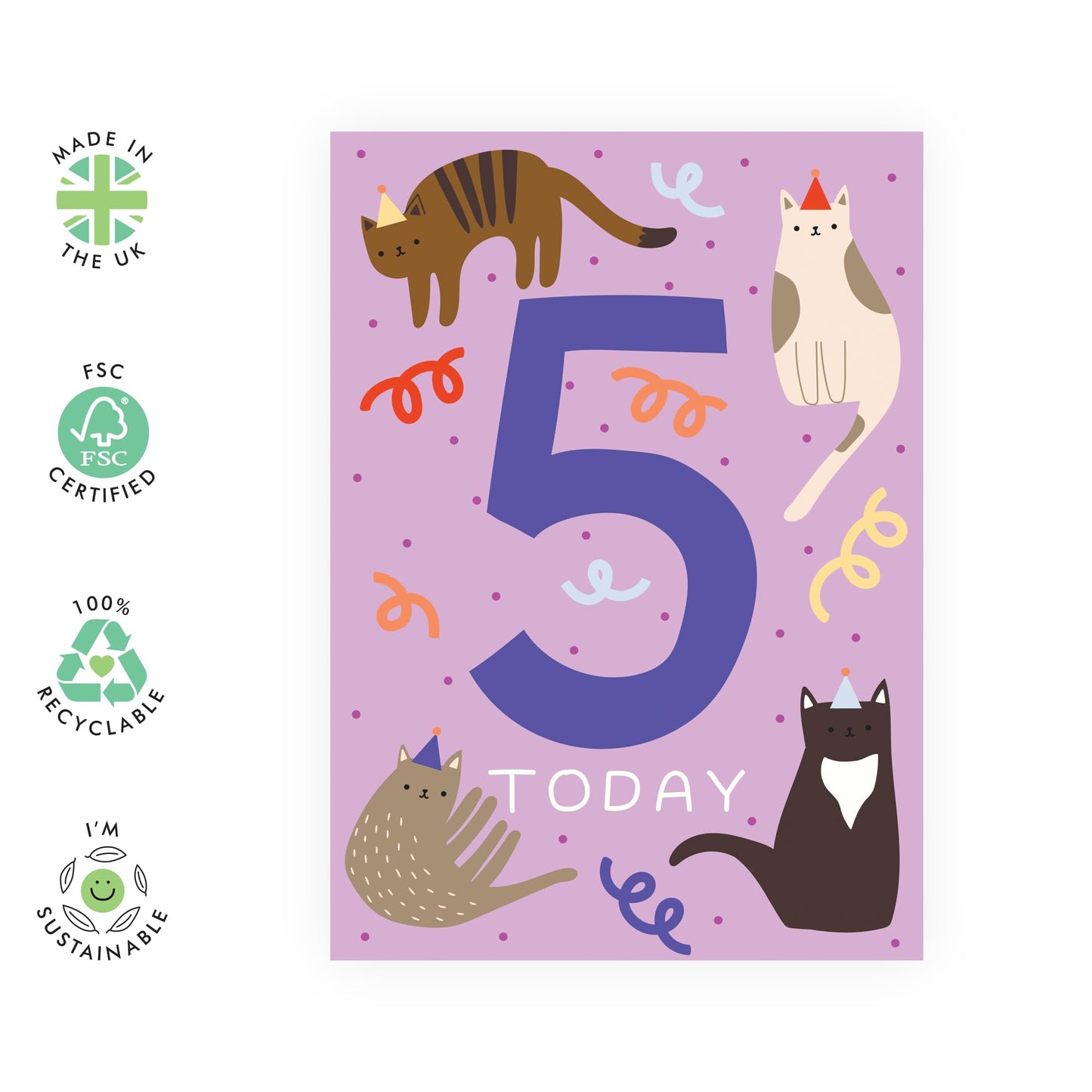 Fifth Birthday Card For Girls - Childrens Cats Age 5 - Toddler Milestone Cards Age Five - Fifth Birthday Cats Cards Niece - Gifts For Daughter - From Mum Dad - Comes With Stickers By Central 23