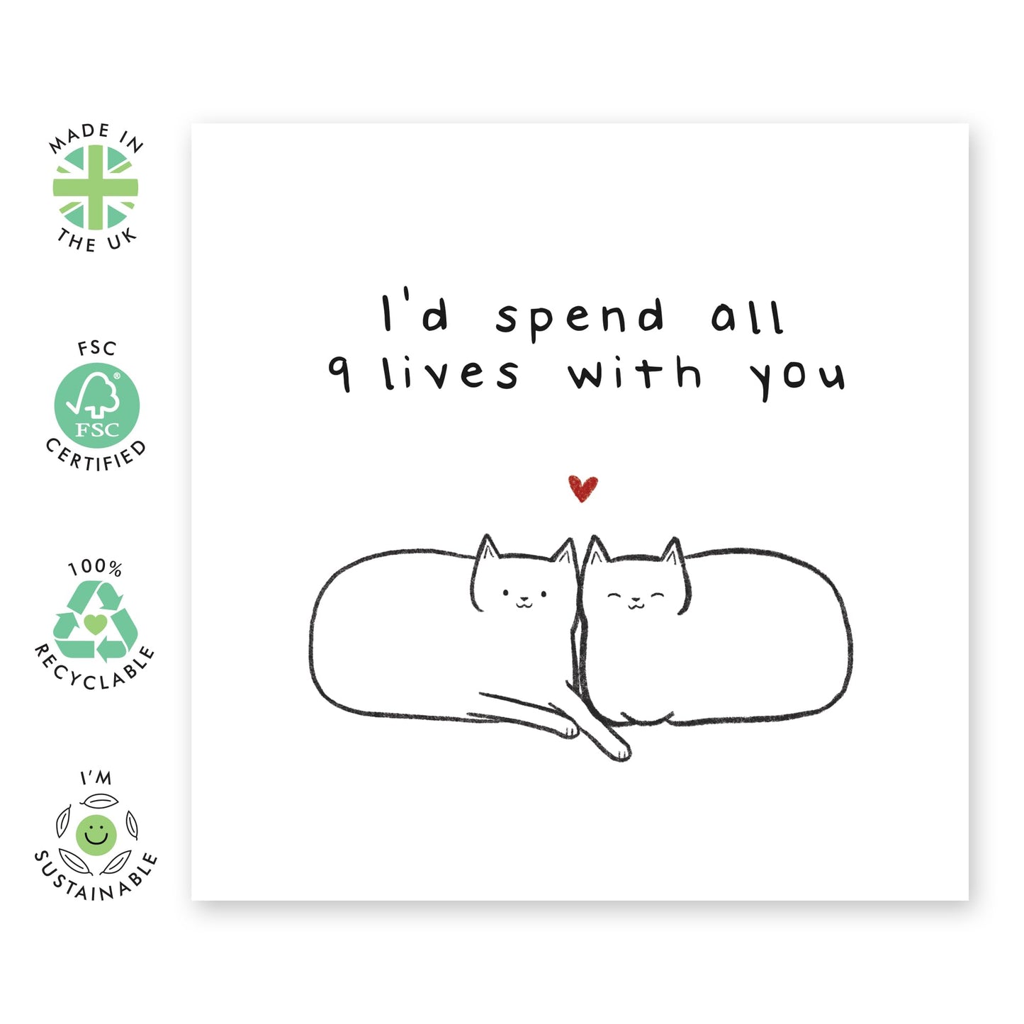 Romantic Cats Anniversary Card - 'All 9 Lives With You' - Gifts for Wife, Husband, Girlfriend, Boyfriend, Him, Her, Partner, Married Couples, Spouse - Valentines Day Lines- Comes with Fun Stickers