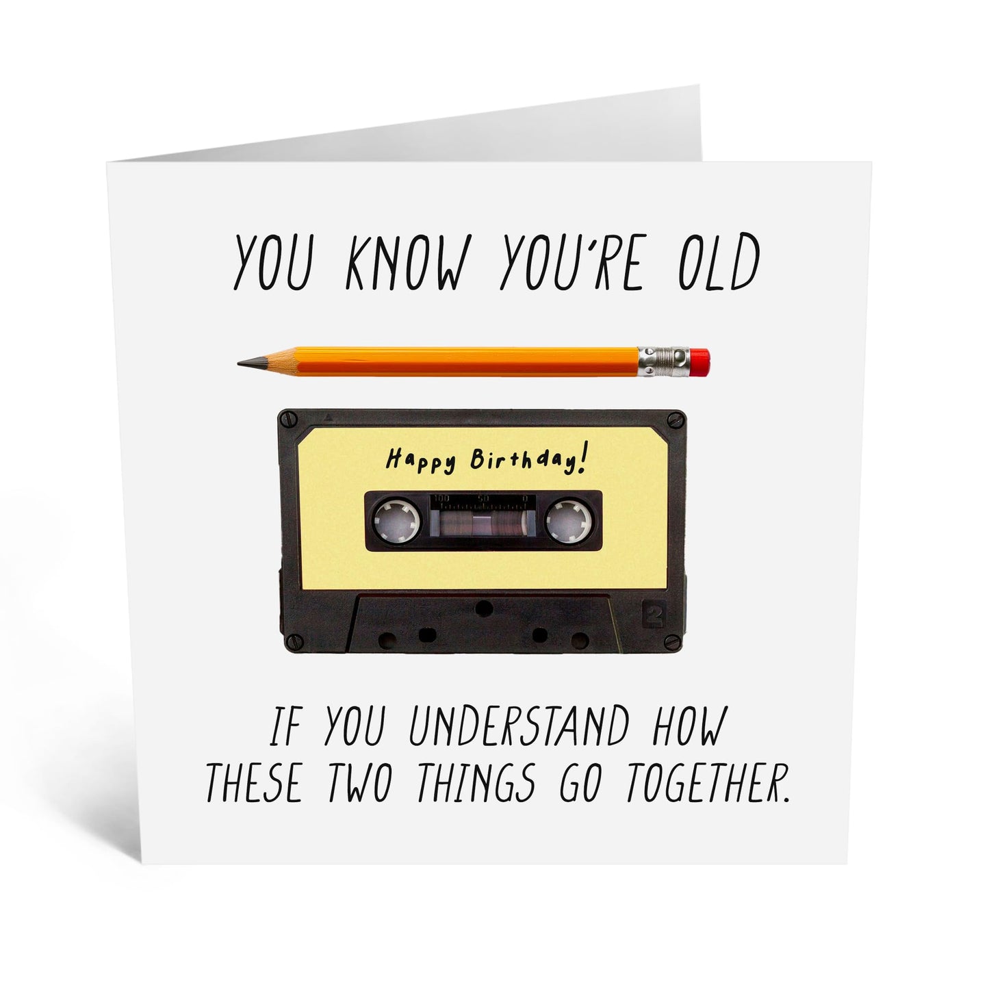 Greeting Card - 'CASSETTE AND PENCIL' - Perfect for Nostalgia Lovers - Ideal for Celebrating Milestones or Just Saying Hi - Adds a Retro Touch to Any Occasion - Comes With Stickers By Central 23