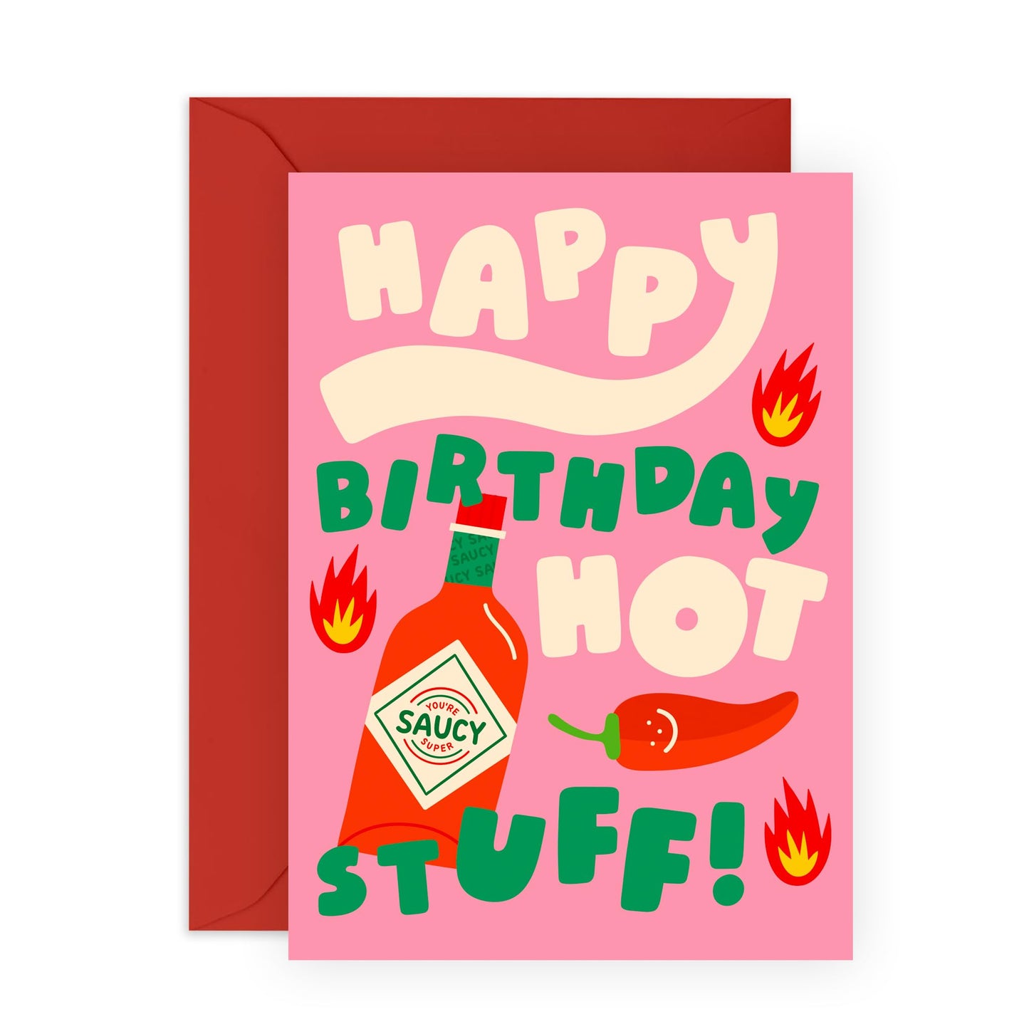 Girlfriend Birthday Card - Mum Greeting Cards For Her - HBD Hot Stuff Sauce - Happy Birthday Card For Wife Partner Friends - Funny Gifts For Best Friends - Comes With Fun Stickers By Central 23