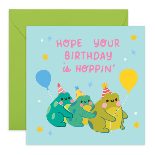 Kids Birthday Card - Hope Your Birthday Is Hoppin - Frog Birthday Card For Women Girls Her - Cute Animal Greeting Cards - Comes With Stickers And Envelope - By Central 23