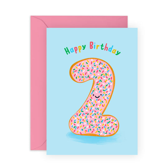 2nd Birthday Card Boys Girls - DONUT AGE 2 - Baby Milestone Cards Age Two - Second Birthday Cards - Donut - Gifts For Son Daughter Niece Nephew - Gift from Mum Dad - Comes With Sticker By Central 23