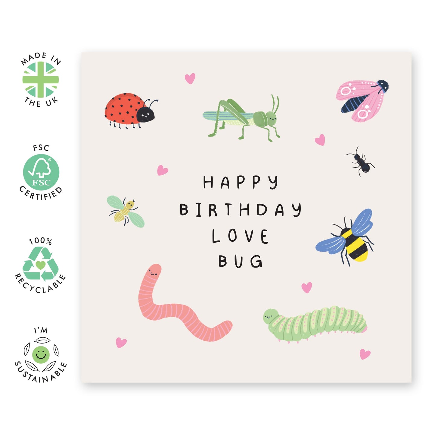 Sweet Birthday Card For Her - 'Happy Birthday Love Bug' - Presents for Daughter, Wife, Kids, Children, Spouse - Endearment - Comes with Fun Stickers