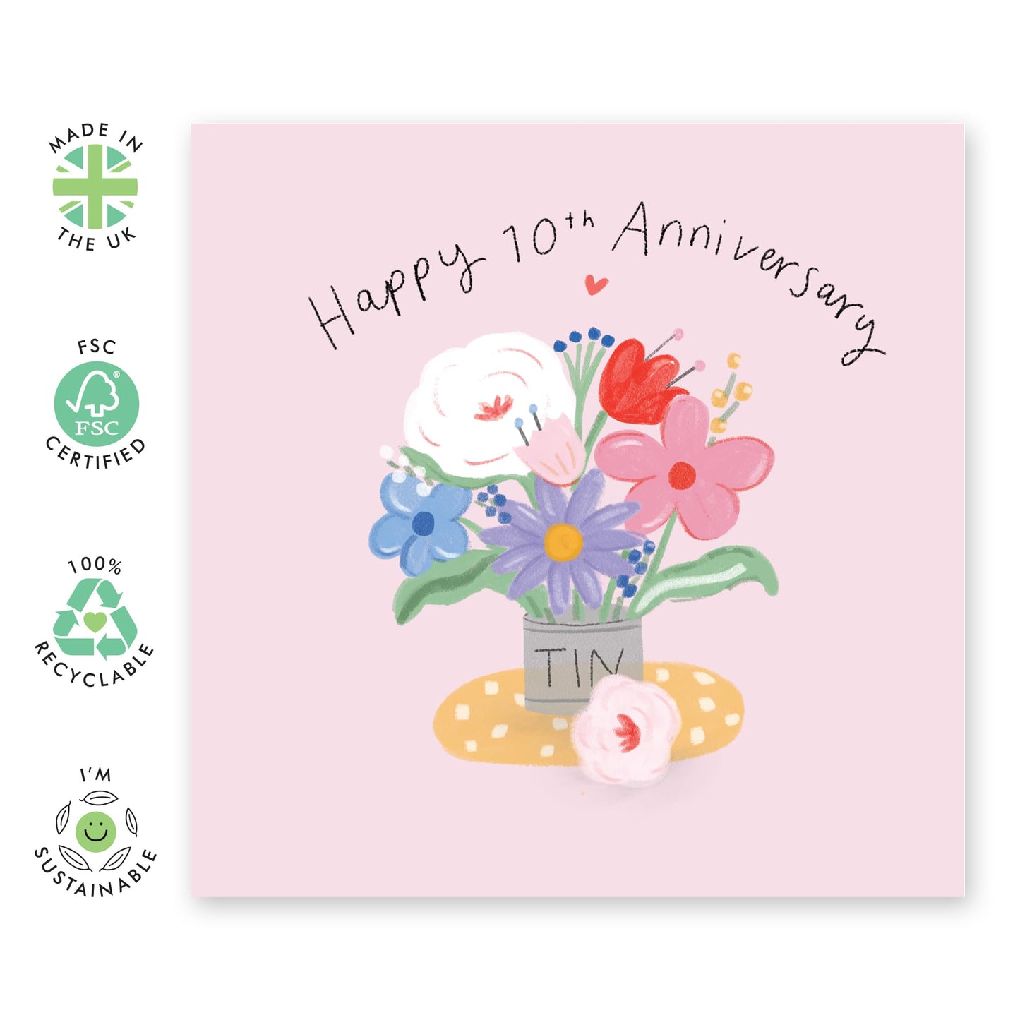 Anniversary Card - 'FLORAL VASE 10TH ANNIVERSARY' - Perfect for Celebrating a Decade of Love with Floral Theme- Ideal for Adding a Heartfelt Touch to Your Milestone - Comes With Stickers By Central 23