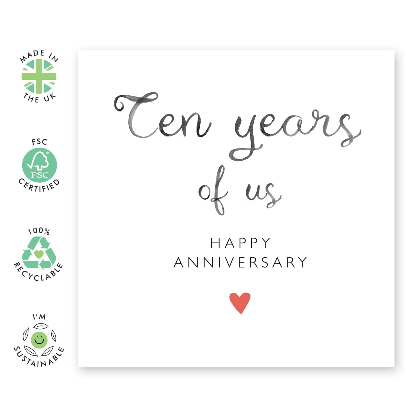 Amazing 10th Wedding Anniversary Card - 'Ten Years Of Us' - Gifts for Wife, Husband, Spouse, Honey, Lovebug, Darling, Other Half - 10 Years And Going Strong - Comes with Fun Stickers