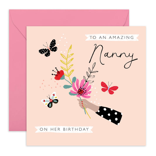 Birthday Card For Nanny - To An Amazing Nanny - Pretty Flower Cards For Women - Grandma Gifts For Her - Greeting Cards For Women Nana Grandmother - Comes With Fun Stickers - By Central 23