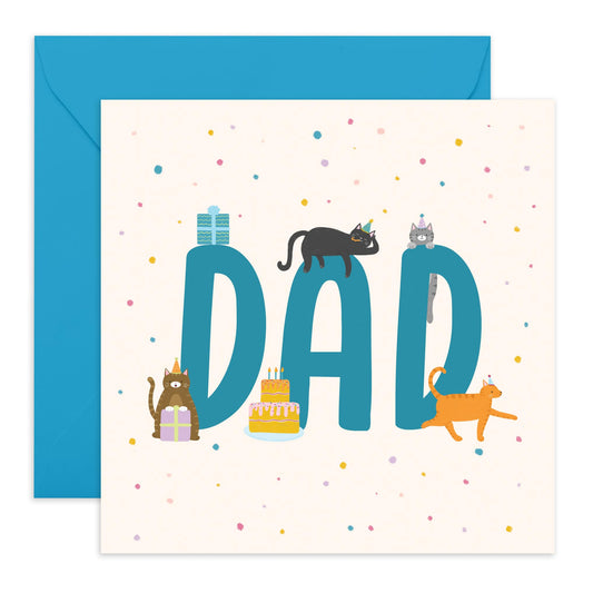 Dad's Birthday Greeting Card - 'Birthday Cats Dad' - Gift for Father, Daddy, Stepdad, Him, Head of Family from Kids, Children, Family - Cat In Hats - Comes with Fun Stickers
