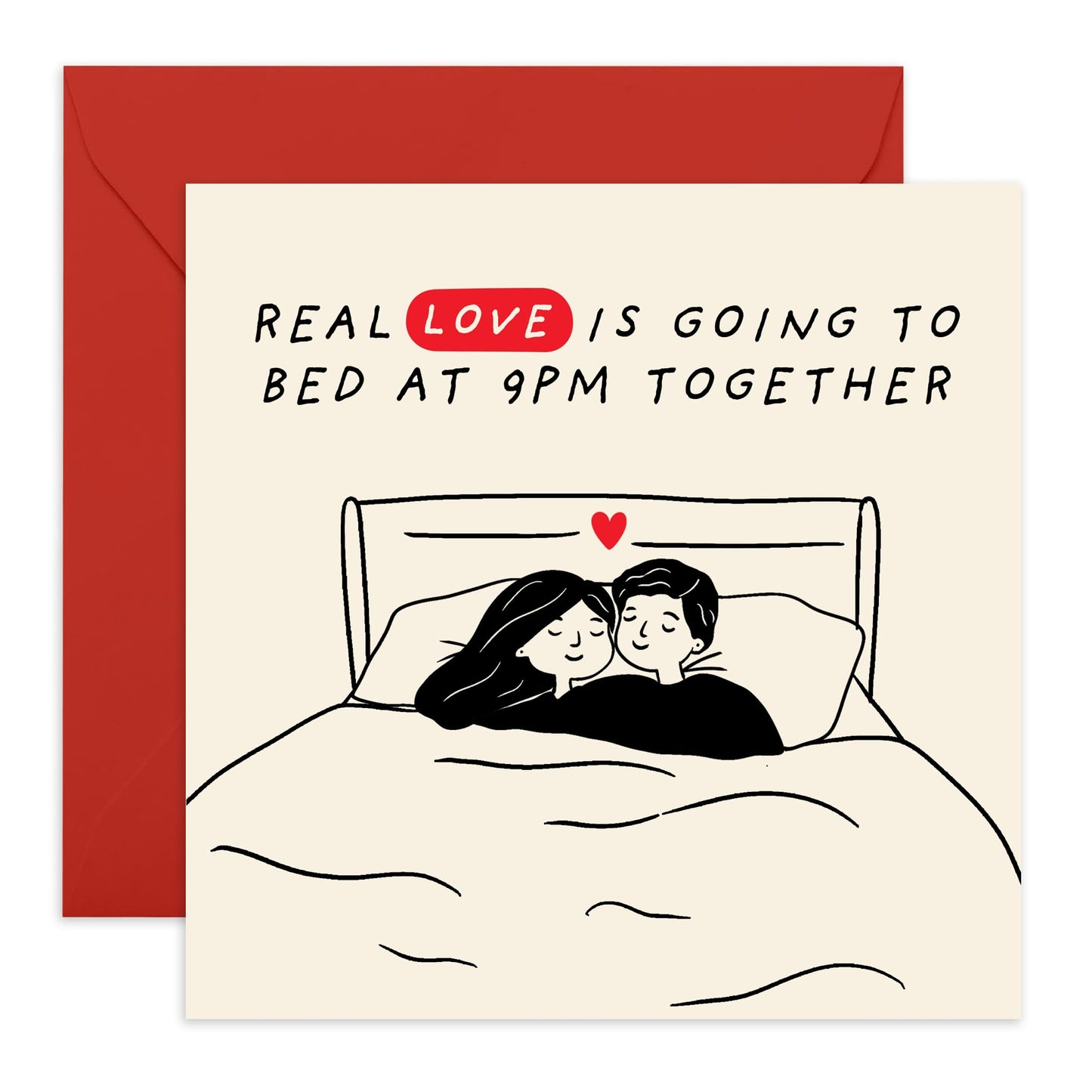 Cute Anniversary or Valentine's Card - "Going to Bed at 9PM Together" - Romantic Greeting Card for Couples, Partner, Him, Her, Wife, Husband - Married Life - Comes with Stickers