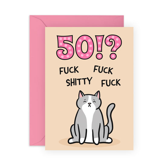 50th Birthday Card For Him - 50 F*ckity F*ck Cat - Funny Birthday Cards For Her Age Fifty - Fiftiteh Bday Gifts For Men Women - Pet Mum And Dad Fur Parents - Comes With Stickers By Central