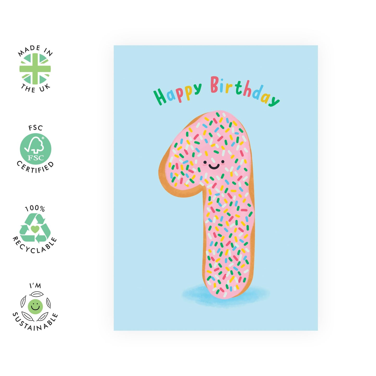 1st Birthday Card Boys Girls - Donut Age 1 - Baby Milestone Cards Age One - First Birthday Cards - Donut - Gifts For Son Daughter Niece Nephew - Gift from Mum Dad- Comes With Sticker By Central 23