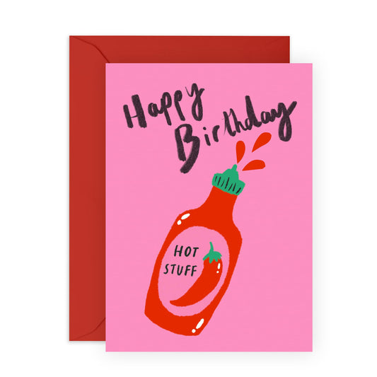 Greeting Card - 'HAPPY BIRTHDAY HOT STUFF' - Perfect for Celebrating with a Sassy & Fun Twist - Ideal for Adding a Touch of Playful Flirtation to Their Special Day - Comes With Stickers By Central 23