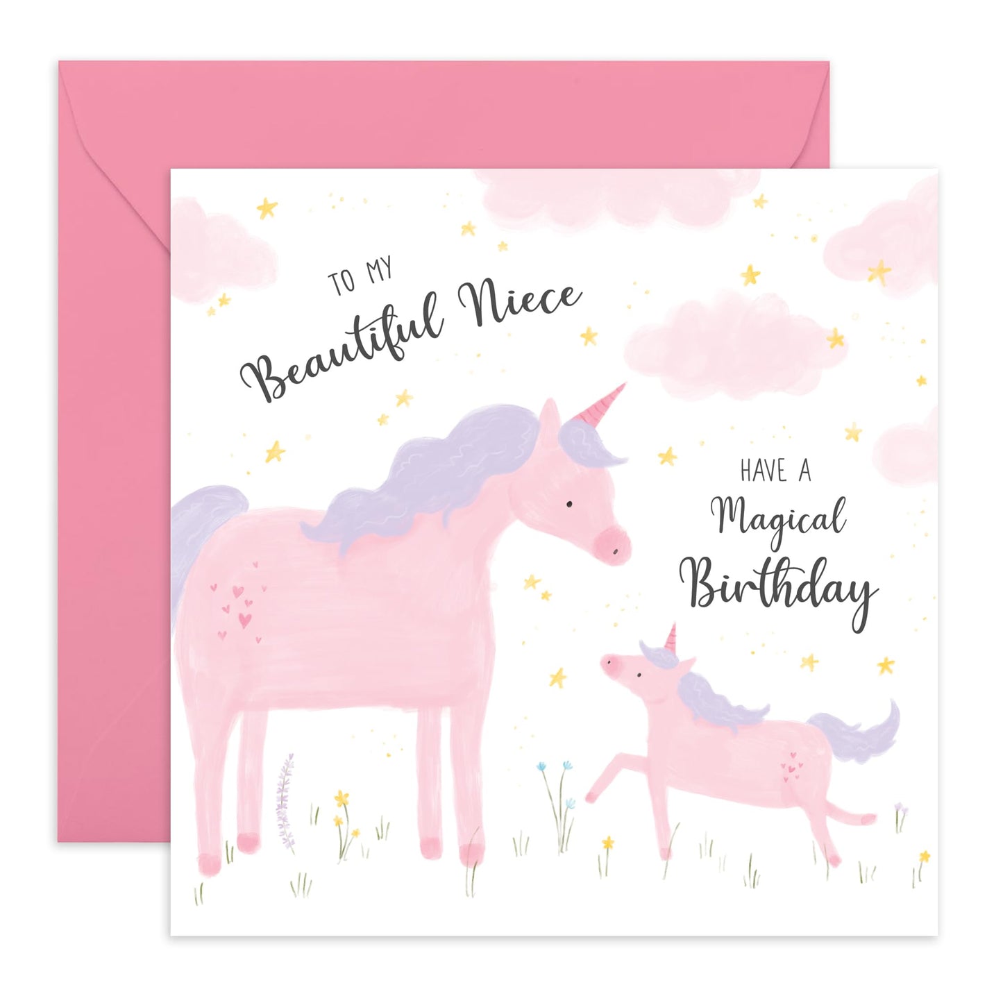 Magical Birthday Greeting Card - 'Unicorn Beautiful Niece' - Gift for Girls, Nieces, Kids, Children, Baby From Auntie, Aunt - Cuteness - Comes with Fun Stickers