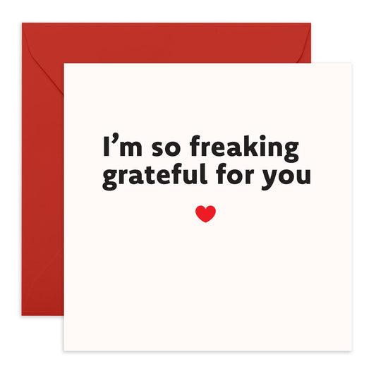 Appreciation Birthday Card - 'So Freaking Grateful For You' - Gifts for Bestie, Best Friend, Partner, Sister, Brother, Colleague, Co-worker, In-law, Cousin - Red Heart - Comes with Fun Stickers