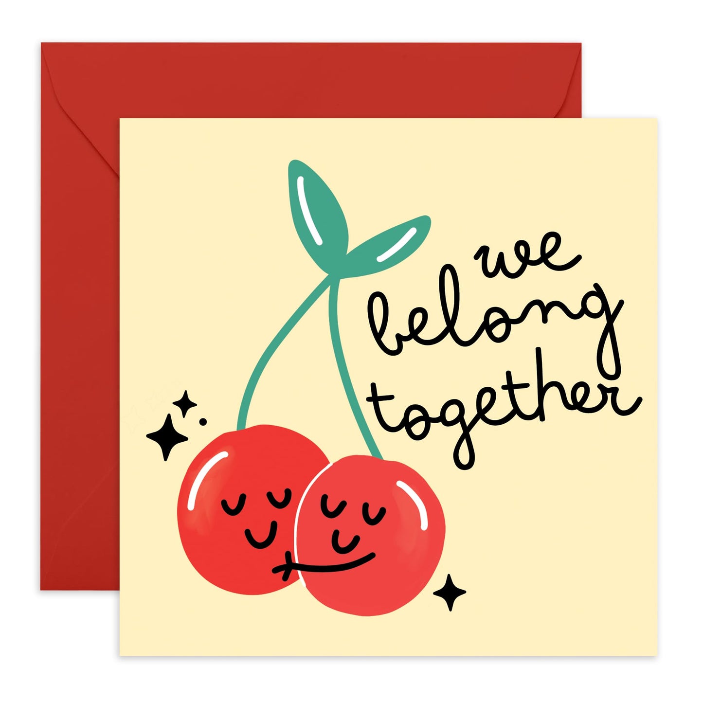 Anniversary Card For Him - We Belong Together Cherry - Cute Wedding Anniversary Card For Wife Husband - For Boyfriend Girlfriend - Valentines Day Card For Couples - Comes With Stickers - By Central 23