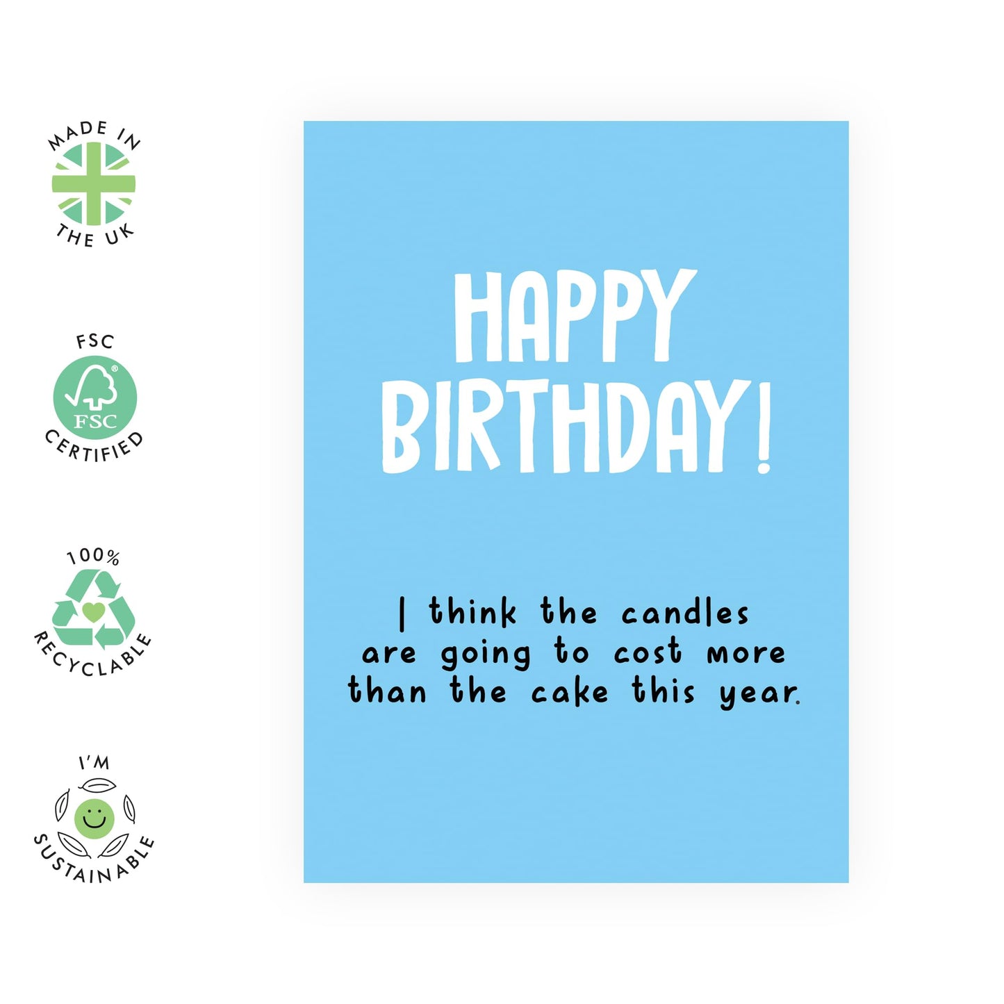 Hilarious Birthday Card Joke on Aging - 'Candles Will Cost More' - Gifts for Friends, Colleagues, Coworkers, Him, Bestie, BFF, Cousin, Bruv, Bro - More Candles - Comes with Fun Stickers