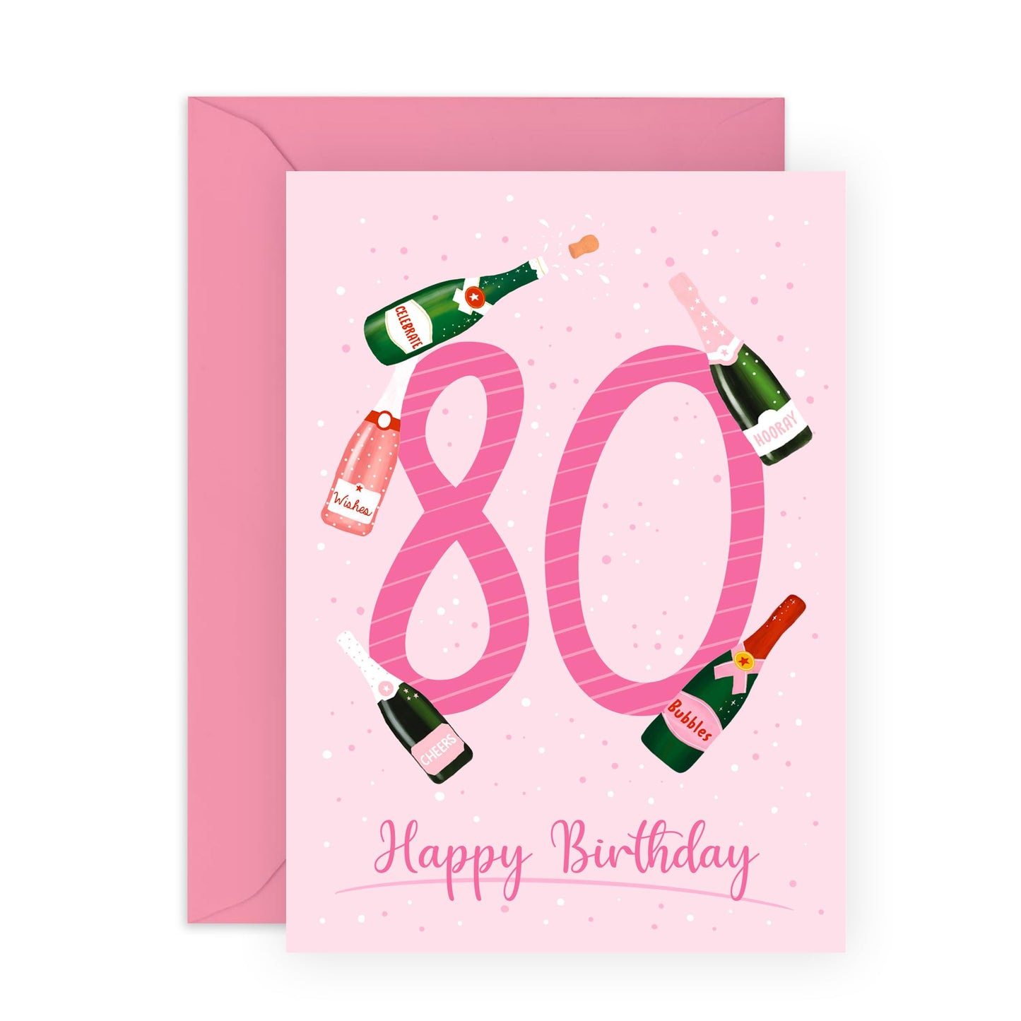 80th Birthday Card For Women - Prosecco Birthday Age 80 - Grandmother Birthday Greeting Card - Wine Birthday Card - Happy Eightieth Birthday Card For Grandma - Comes With Fun Stickers - By Central 23