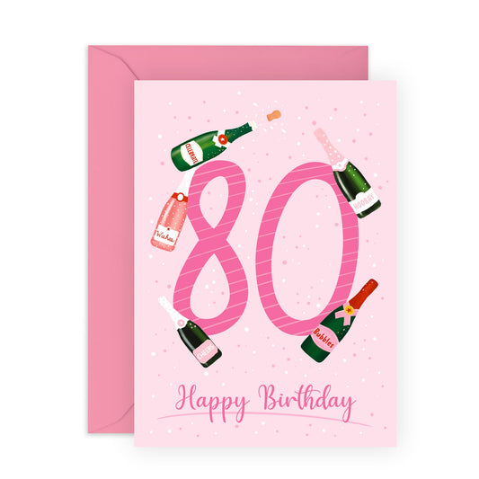 80th Birthday Card For Women - Prosecco Birthday Age 80 - Grandmother Birthday Greeting Card - Wine Birthday Card - Happy Eightieth Birthday Card For Grandma - Comes With Fun Stickers - By Central 23