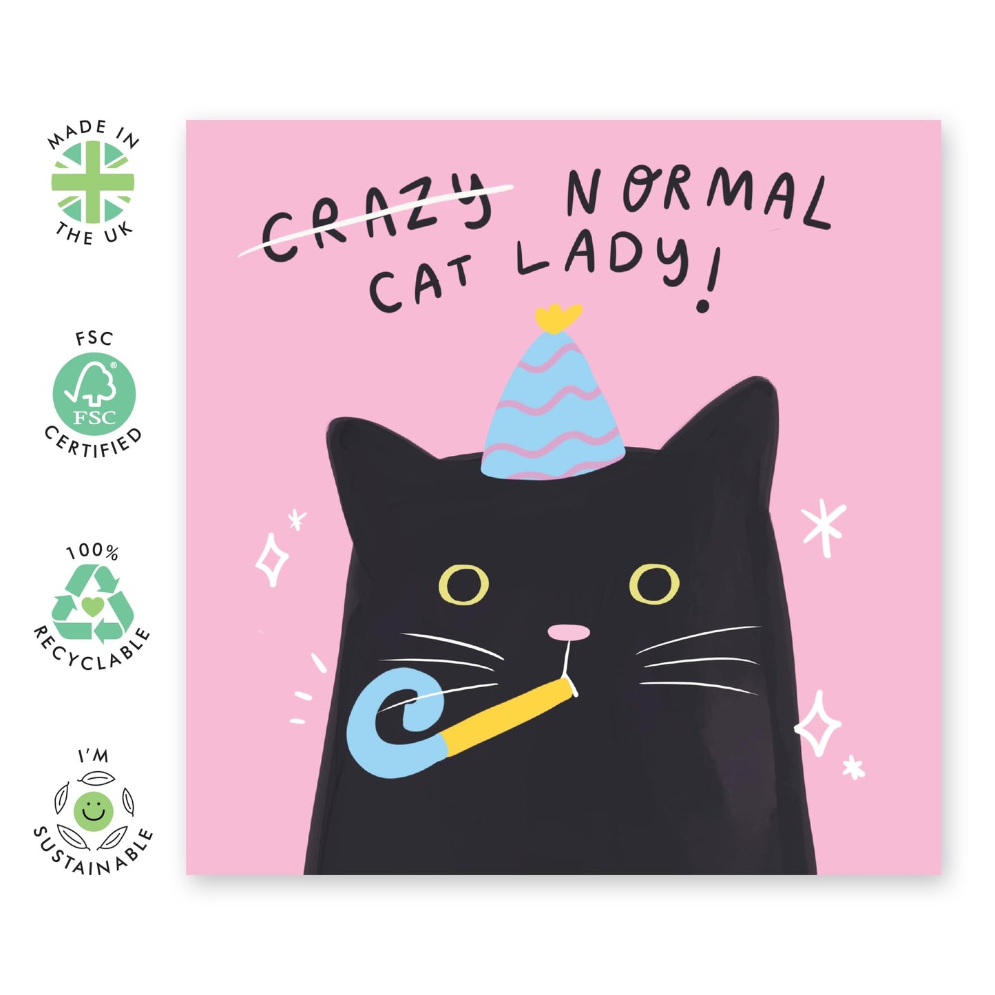 Cat Birthday Card For Women - Crazy Normal Cat Lady - Happy Birthday Greeting Card For Her - Cheeky Gifts For Pet Owner Fur Mum - Comes Wit Fun Stickers By Central 23