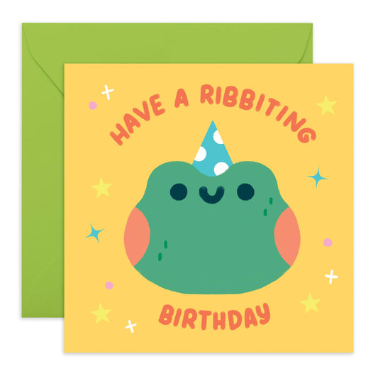 Frog Birthday Card - Have A Ribbiting Birthday - Cute Birthday Cards For Kids - Animal Greeting Cards For Men Women - Comes With Stickers - By Central 23