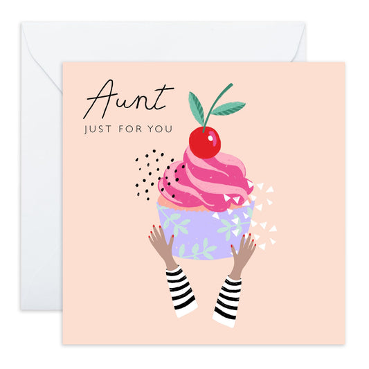 Thank You Greeting Cards For Aunt - Aunt Holding Cupcake - Cute Appreciation Card For Her - Birthday Card For Auntie - Gift For Auntie Aunt - Gift For Woman - Comes With Fun Stickers - By Central 23