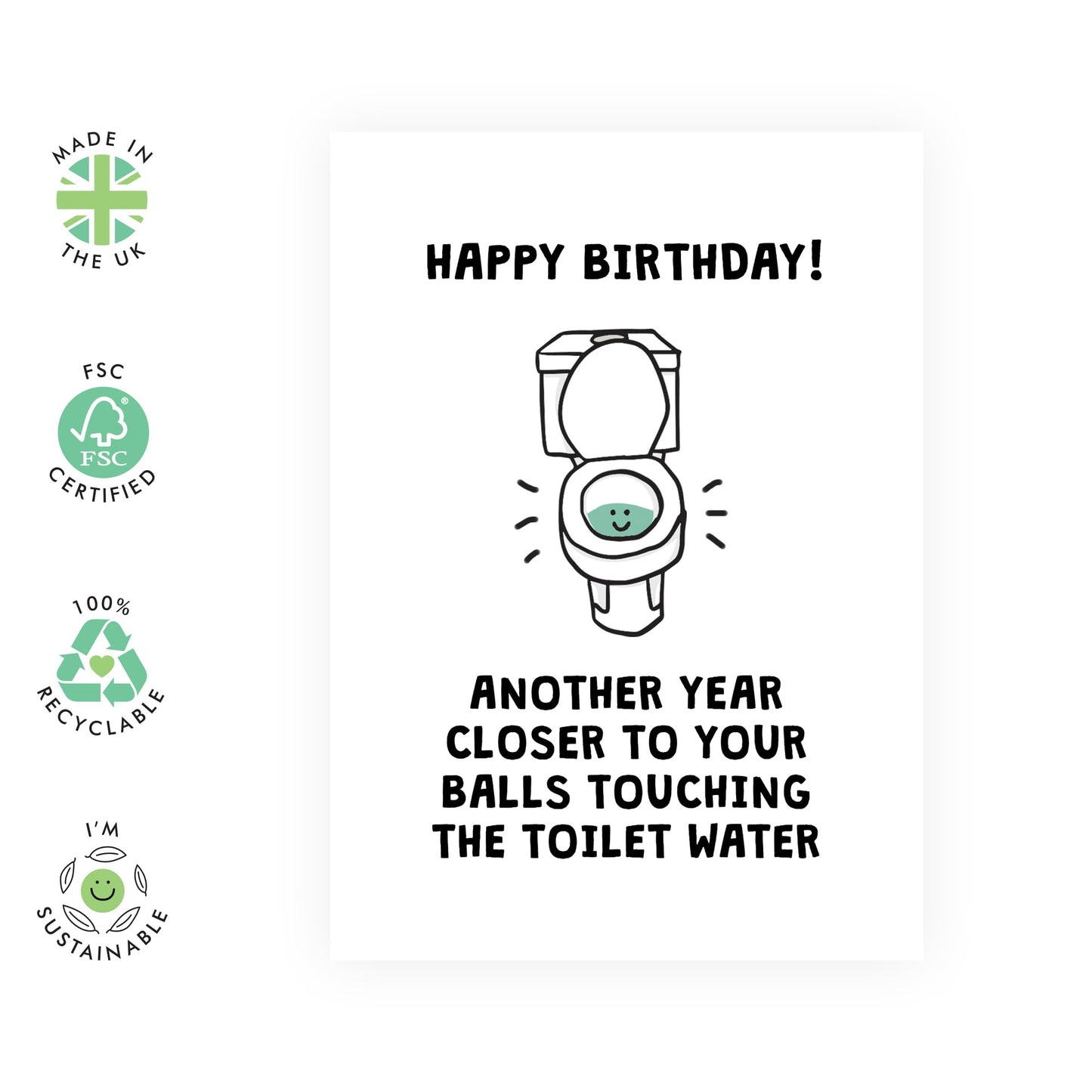 Funny Birthday Cards For Men - Balls Touching The Toilet Water - Rude Birthday Card For Him - Gifts For Brother Boyfriend Husband Friend - Comes With Stickers - By Central 23