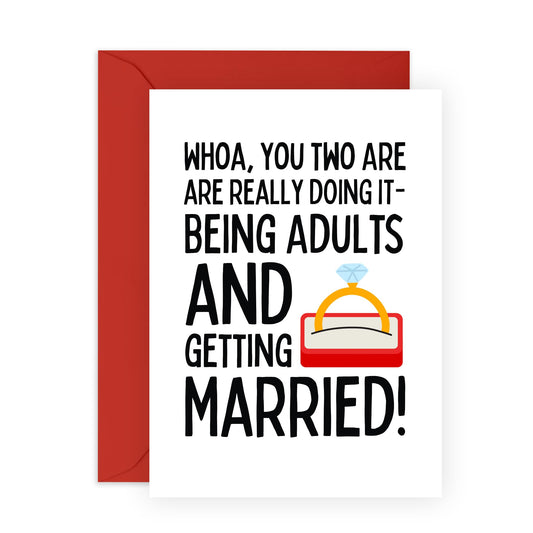 Wedding Celebration Card - 'Being Adults Married' - Gifts for the Bride, Groom, Best Friend, Bestie, BFF, Sister, Bruv, Mate, Brother, Cousin - Congrats - Comes with Fun Stickers
