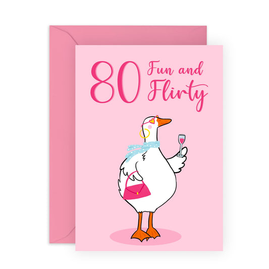 80th Birthday Card For Women - 80 Fun And Flirty Goose - Grandmother Birthday Greeting Card - Wine Birthday Card - Happy Eightieth Birthday Card For Grandma - Comes With Fun Stickers - By Central 23