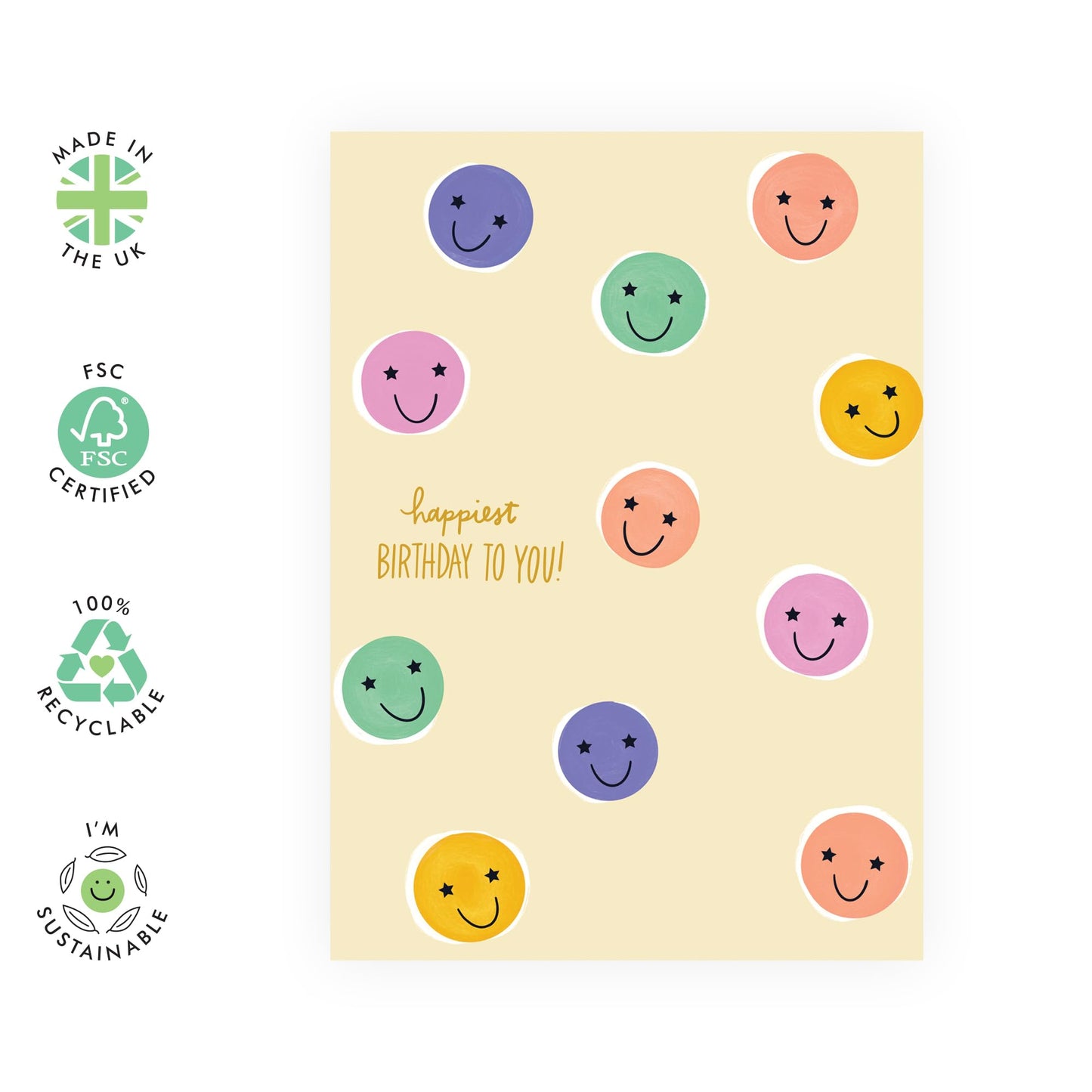 Kids Birthday Card - Happiest Birthday Smiley - Cute Birthday Cards For Women - Friend Birthday Card - Gifts For Sister Cousin Niece Mum - Comes With Stickers - By Central 23