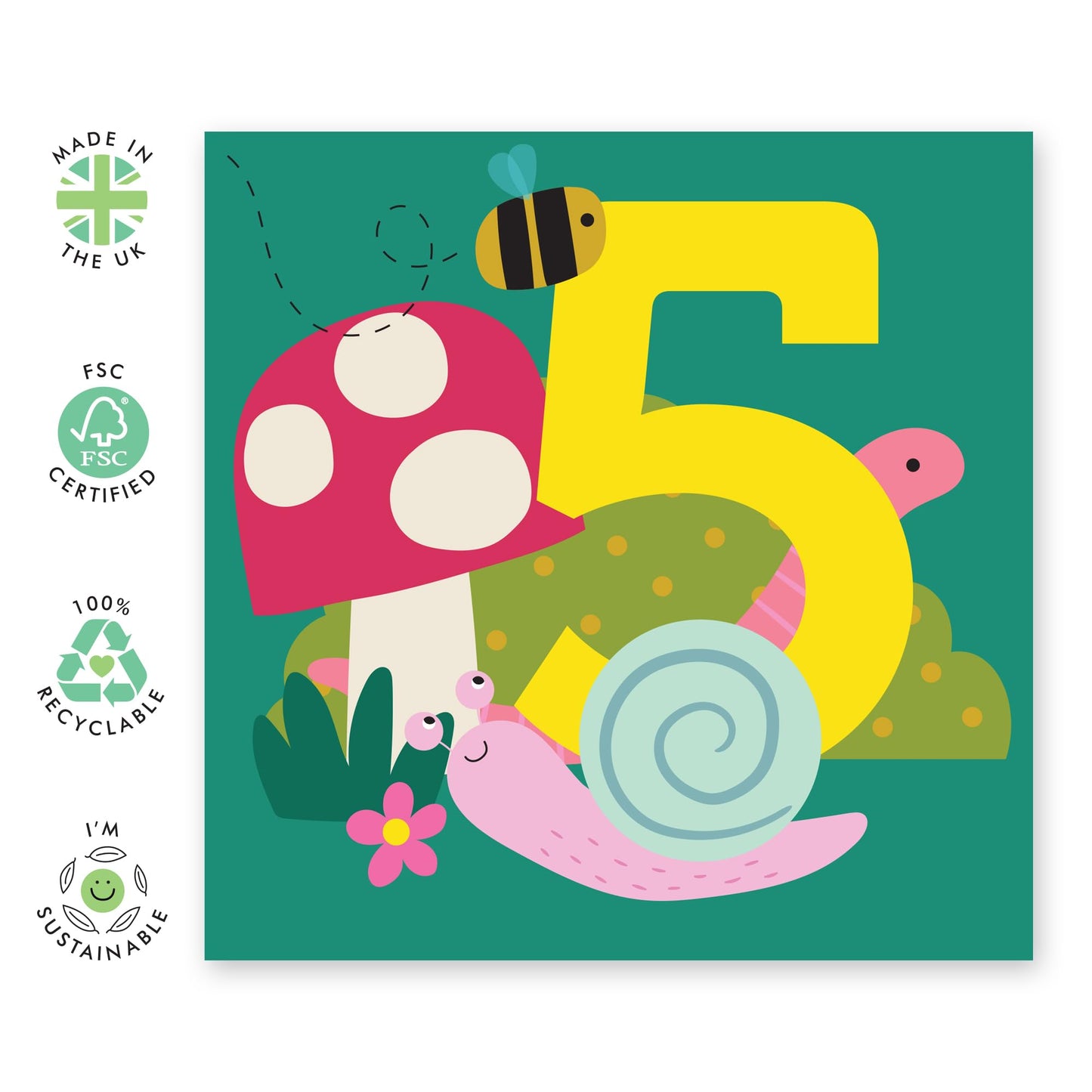 5th Year Old Birthday Card For Kids - Childrens Snail Age 5 - Boys Girls Birthday Cards Fifth Bday - Gifts Him Son Daughter Nephew Grandson - Birthday Card - Comes With Stickers By Central 23