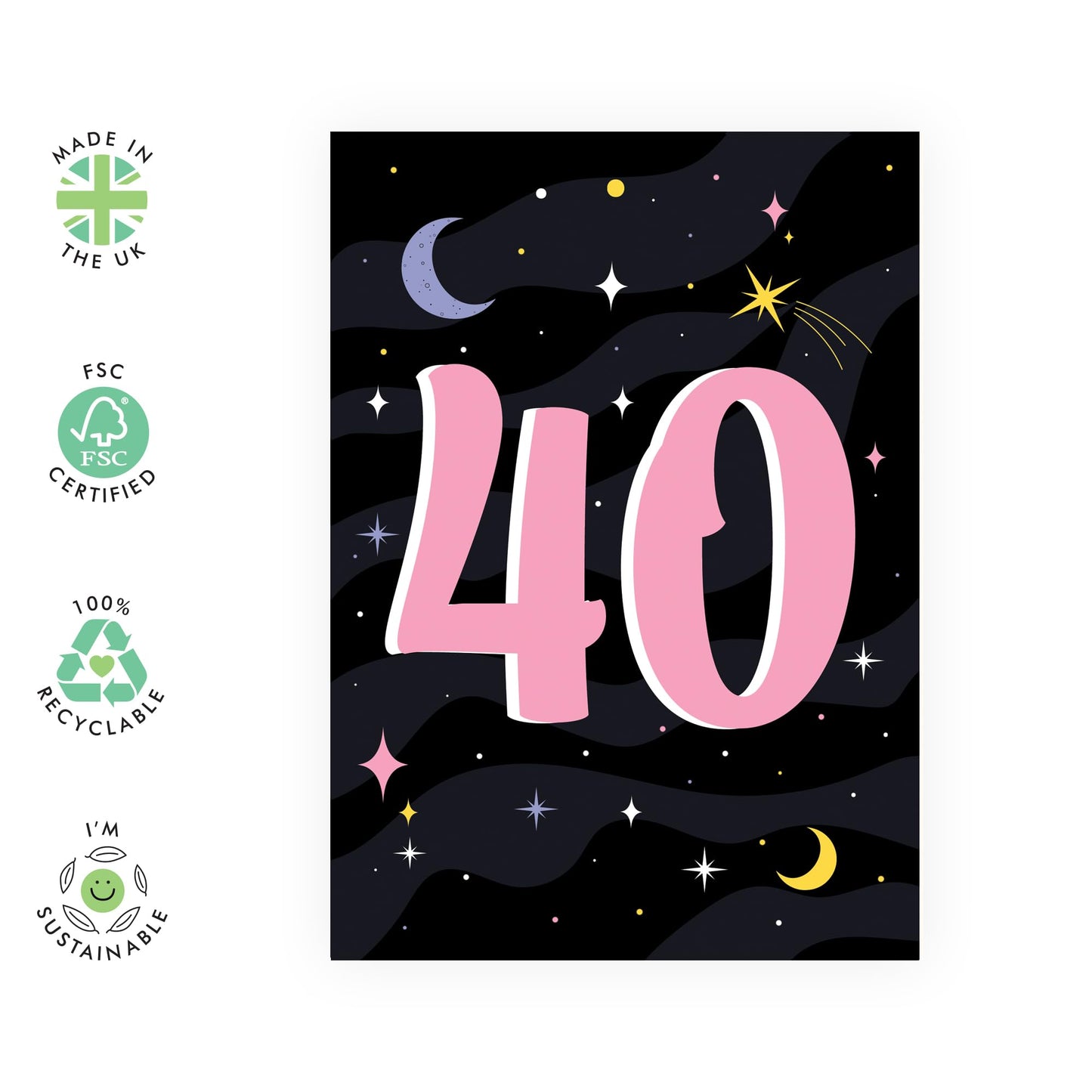 40th Birthday Card For Wife - 40 Stars - Stars Birthday Card For Mum - Women Sister - Happy Fortieth Birthday Greeting Card Female Friends - Comes With Fun Stickers - By Central 23