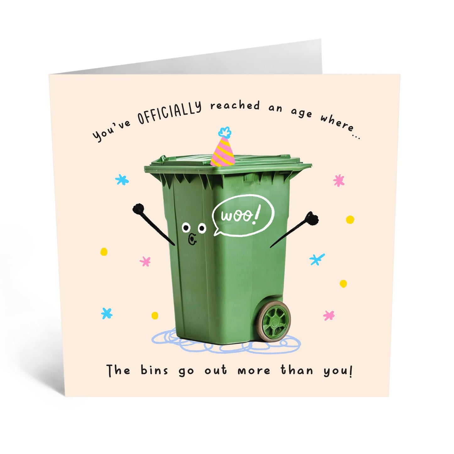 Funny Birthday Card - 'BINS GO OUT MORE THAN YOU!' - Perfect for Celebrating with Humor and a Touch of Sarcasm - Ideal for Friends Family Besties BFFs Husband Wife - Comes With Stickers By Central 23