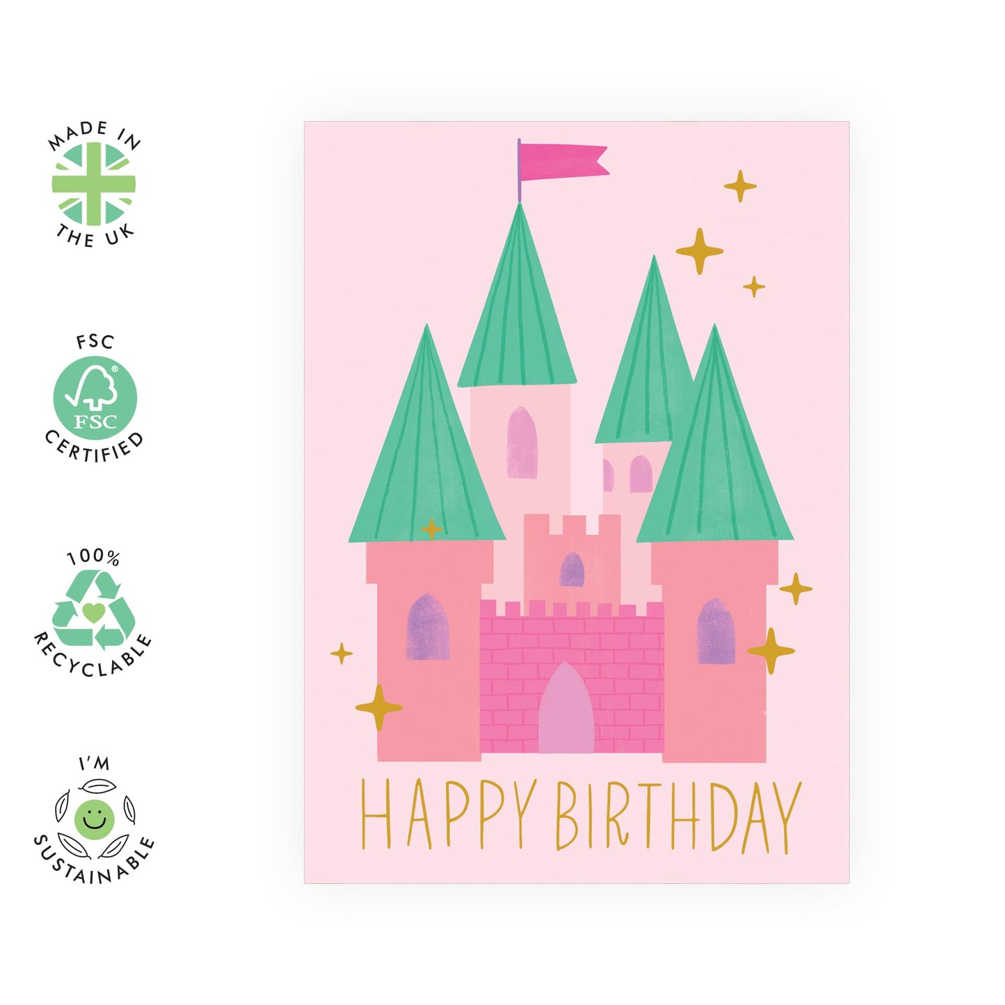 Princess Castle Birthday Card – Fairytale-Themed Greeting Card for Her, Kids, Girls, Daughter, Niece, Granddaughter, Fantasy Lovers, Children, Toddlers – Cute Pink – Comes with Fun Stickers