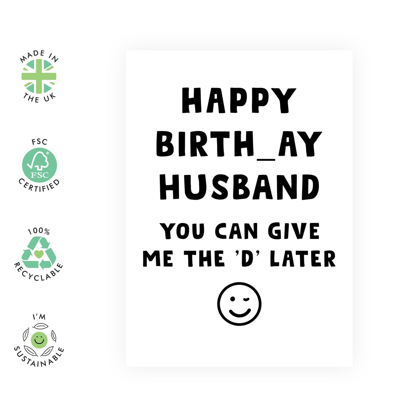Funny Husband Birthday Card - 'D Later Babe' - Funny Gifts, Hubby, Partner, Him - I can wait - Comes with Fun Stickers