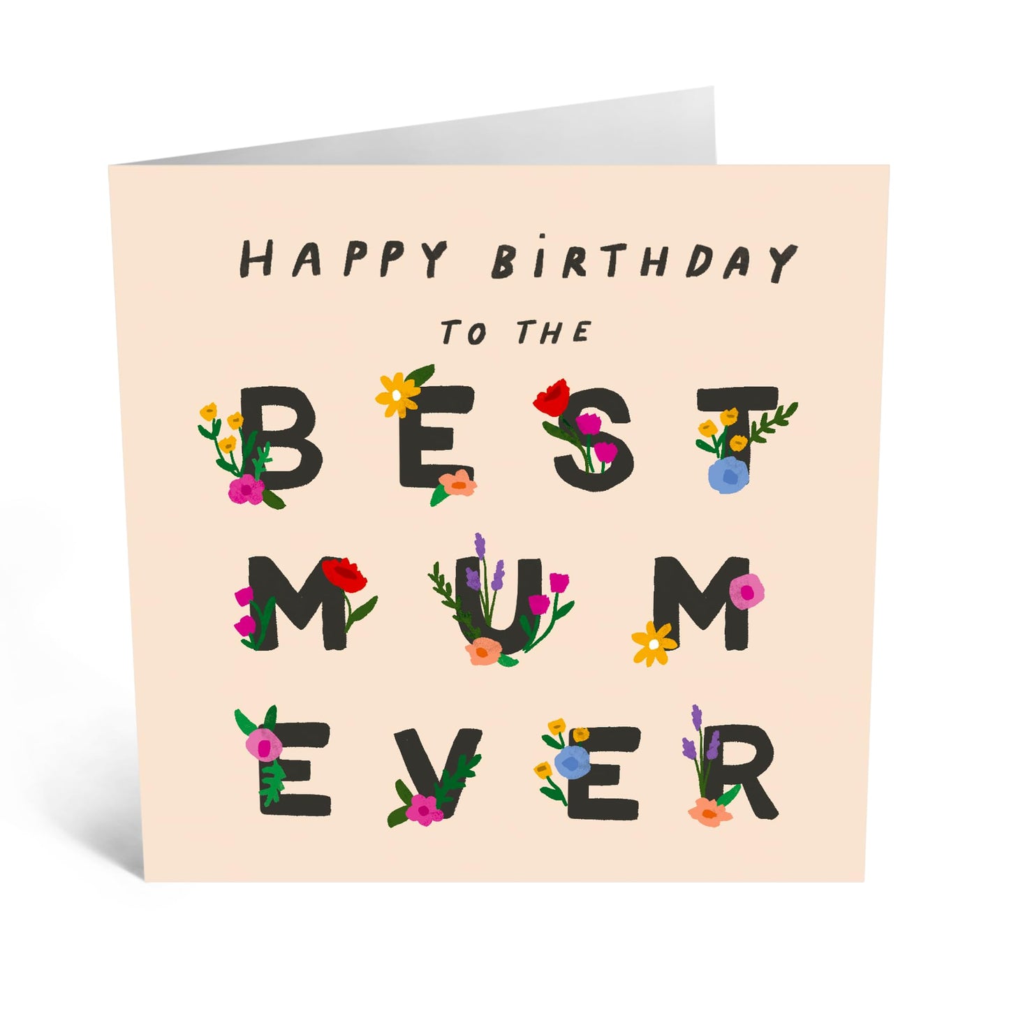 Mum's Birthday Card - 'Best Mum Ever Floral' - Gifts for Mothers, Ma, Mam, Her - Thank You and I Love You - Comes with Fun Stickers
