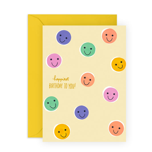 Kids Birthday Card - Happiest Birthday Smiley - Cute Birthday Cards For Women - Friend Birthday Card - Gifts For Sister Cousin Niece Mum - Comes With Stickers - By Central 23