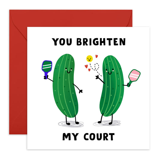 Sweet Greeting Card - 'Brigthen My Court' - Gifts for Married Couples, Wife, Husband, Spouse, Partner, Him, Her, Girlfriend, Boyfriend - Playing Cucumbers - Comes with Fun Stickers