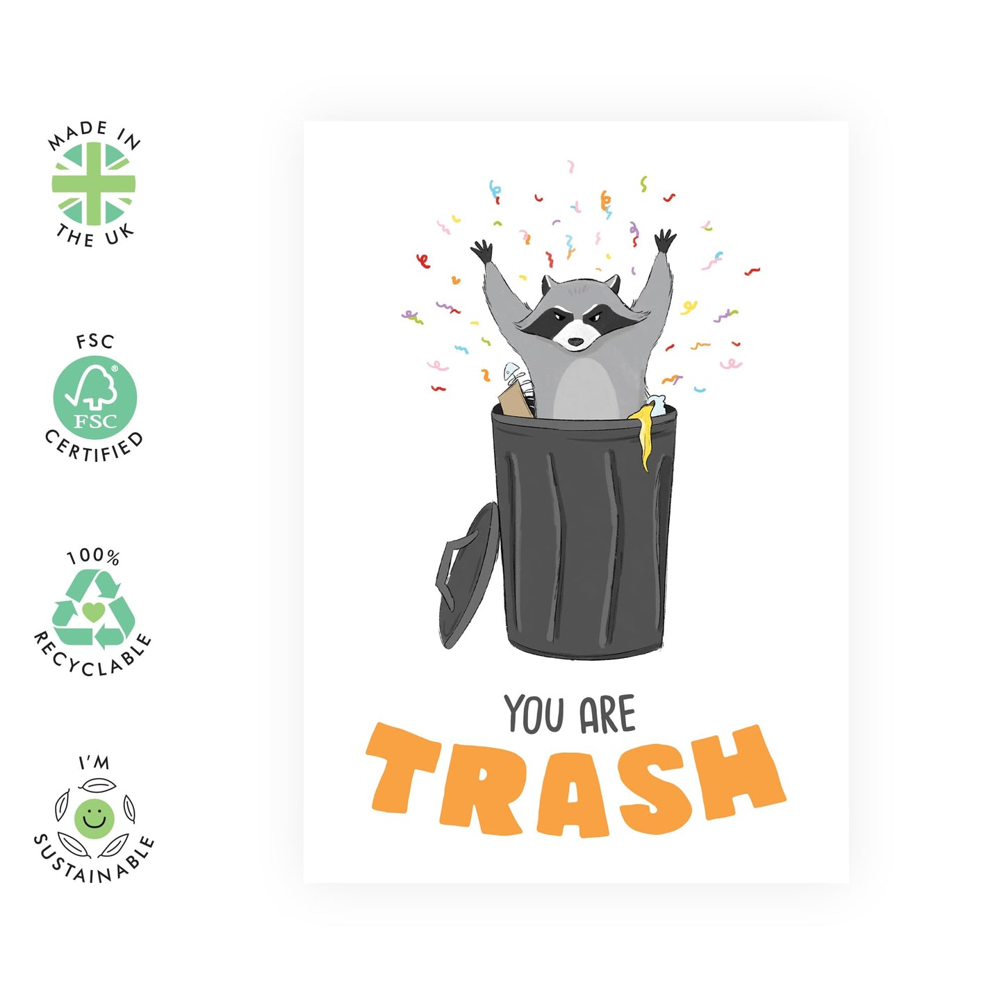 Birthday Cards For Him Her - You Are Trash Raccoon - Birthday Cards For Mum Dad - Gift From Friend - Greeting Cards For Sister Brother - Friend- Comes With Stickers - By Central 23