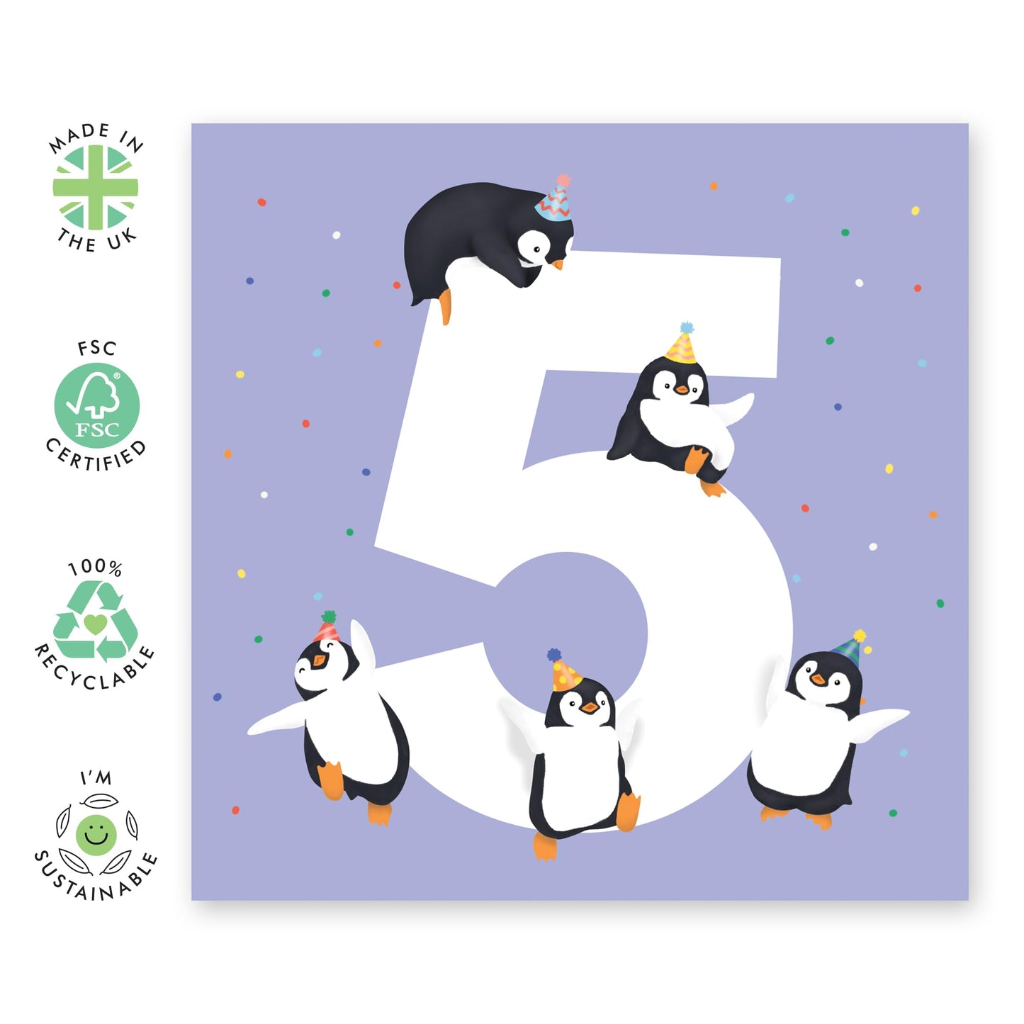 Fifth Birthday Card For Boys Girls - PENGUIN AGE 5 - Toddler Milestone Cards Age Five - Fifth Birthday Cards For Niece Nephew - Gifts For Daughter Son - Comes With Sticker By Central 23