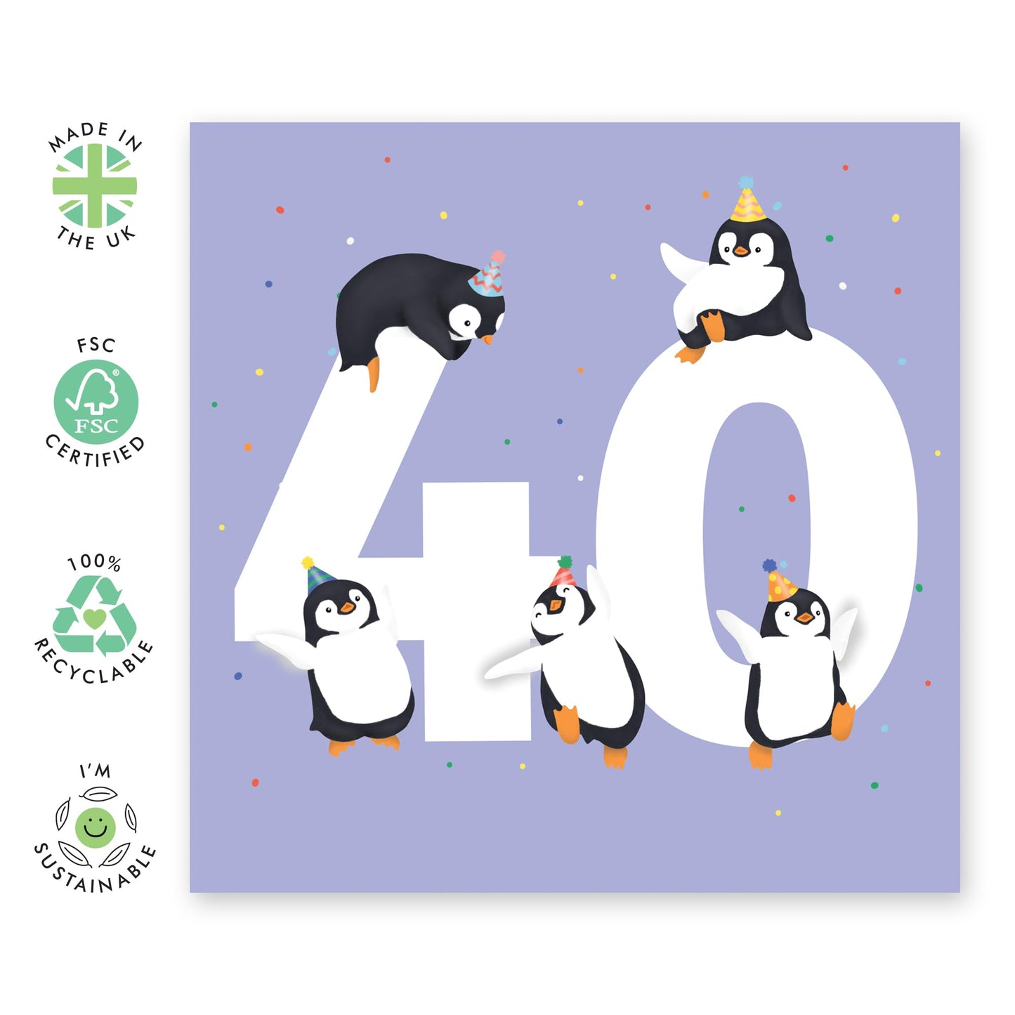 40th Birthday Card For Husband Wife - Penguin Age 40 - Animal Birthday Card For Mum Dad - Men Women - Happy Fortieth Birthday Greeting Card- Comes With Fun Stickers - By Central 23