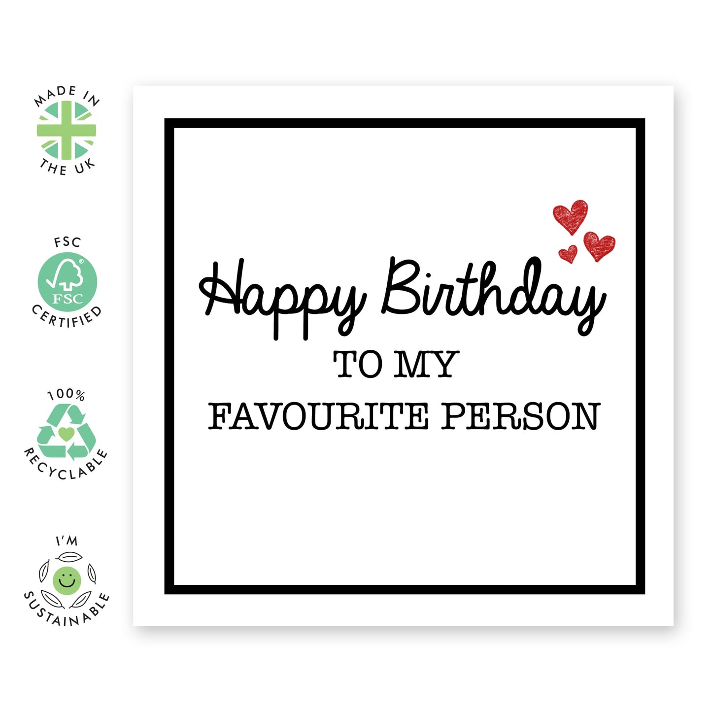 Sweet Birthday Cards For Men Women - To My Favourite Person - Birthday Card For Husband Or Wife - Greeting Card For Boyfriend Girlfriend - Comes With Stickers - By Central 23