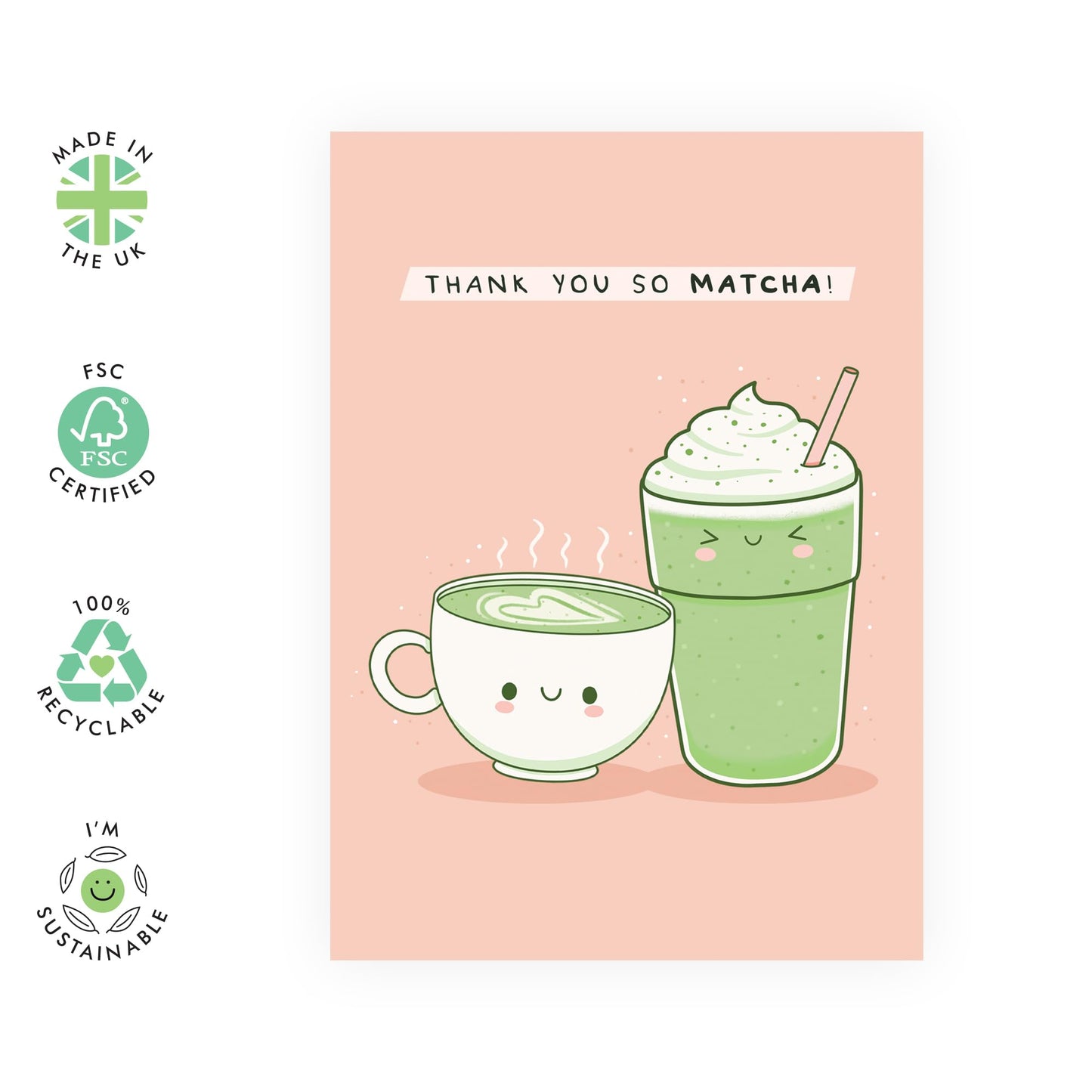Thank You Greeting Card For Best Friend - Kawaii Thank You So Matcha - Sweet Appreciation Cards For Women - Matcha Cards- Gift For Mum - Sister - Best Friend - Comes With Fun Stickers - By Central 23