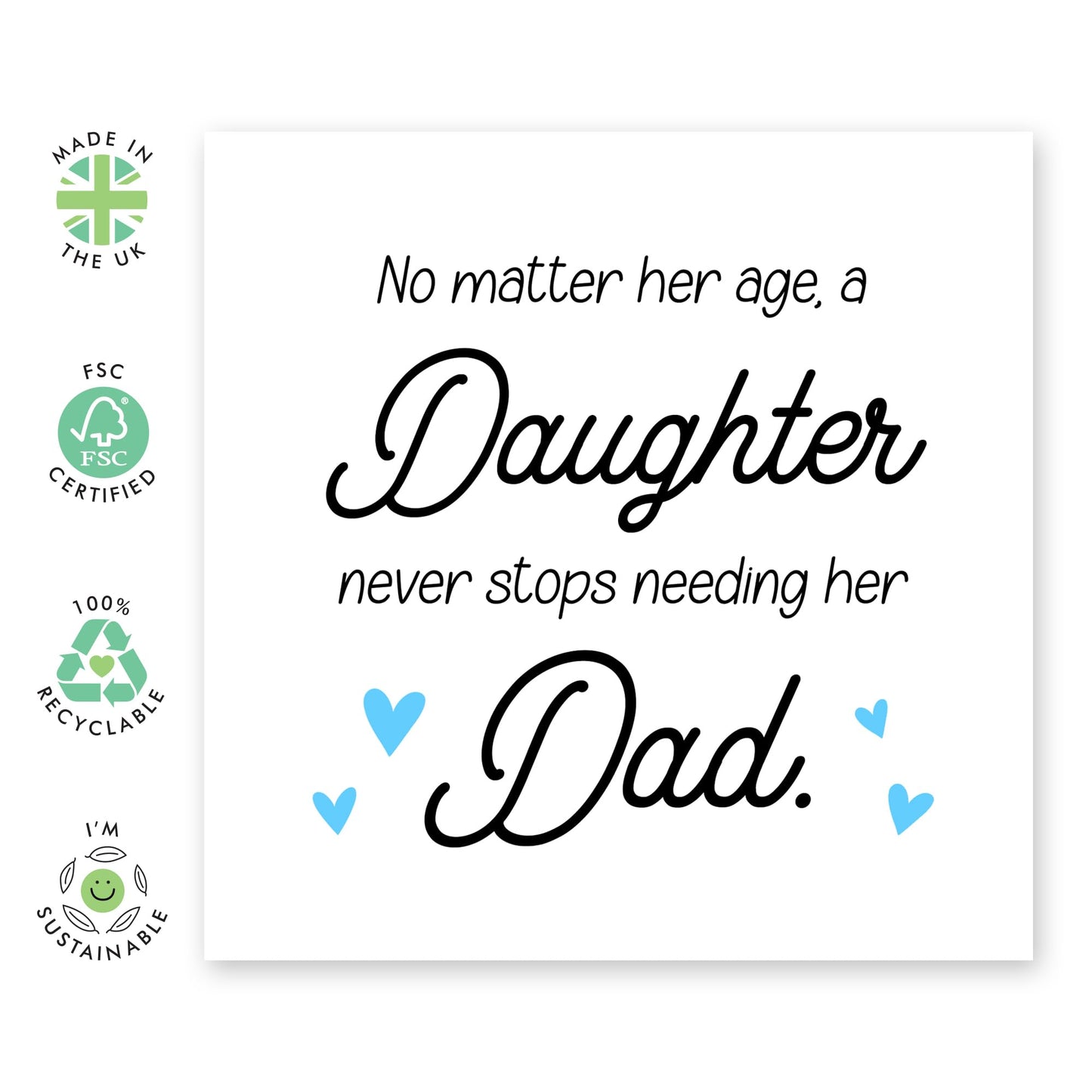 Birthday Card For Dad - Never Stops Needing Her Dad - Father's Day Cards - Sweet Birthday Cards For Men - Dad Gifts From Daughter - Comes With Stickers - By Central 23