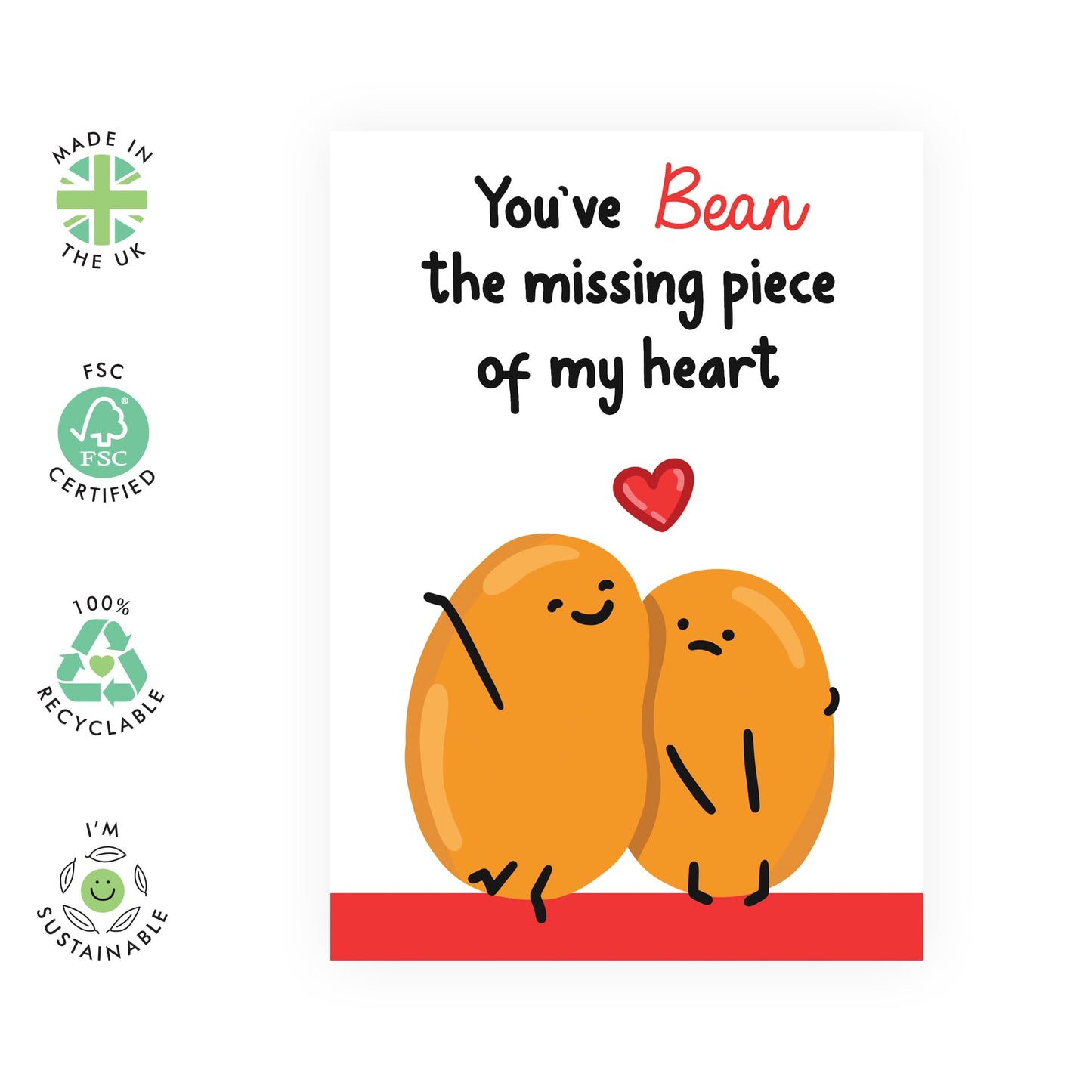 Engagement Card - Boyfriend Birthday Card - You've BEAN The Missing Piece Of My Heart - Girlfriend Anniversary Card - Valentine Card - Comes With Fun Stickers By Central 23