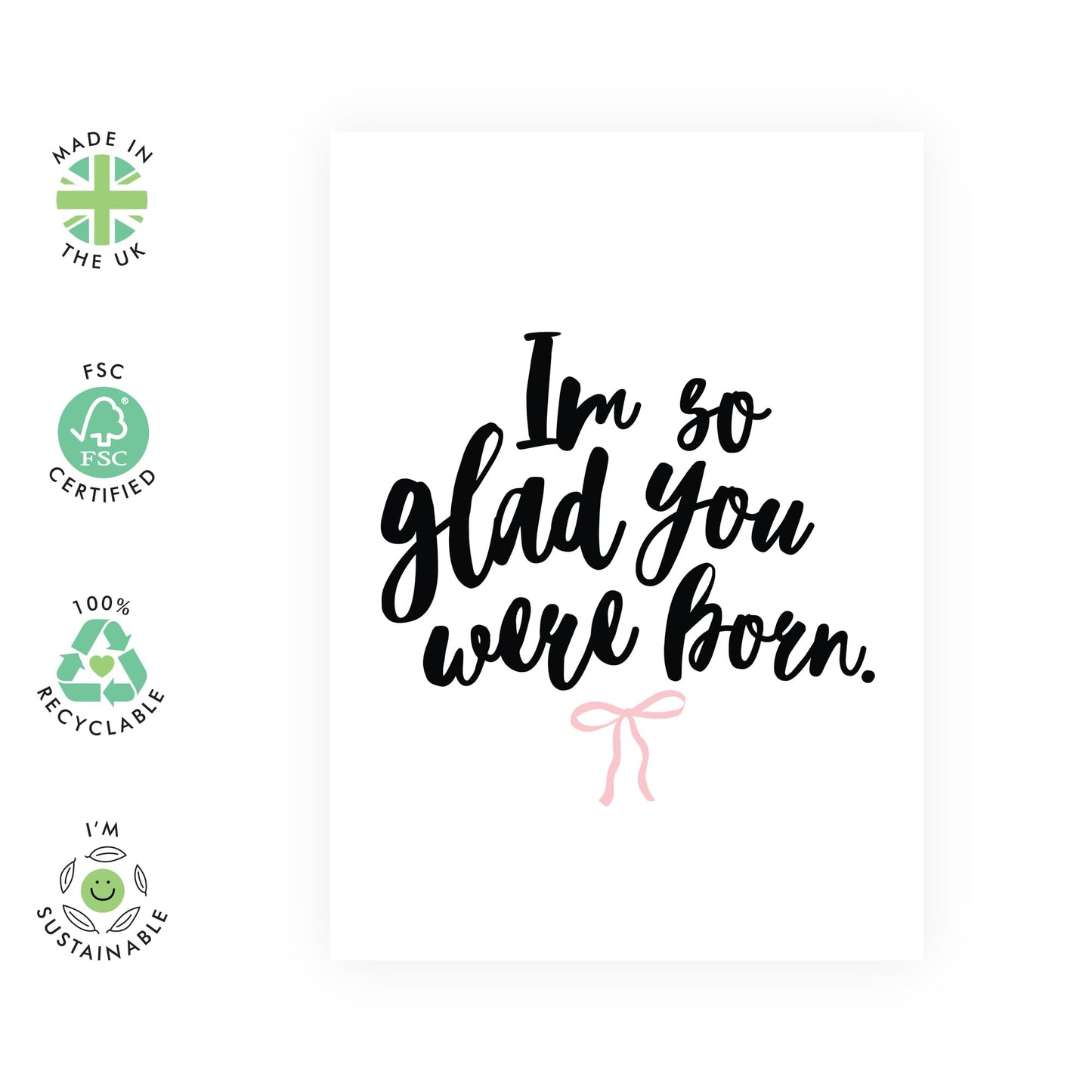Daughter Birthday Cards - I'm Glad You Were Born Bow - Sweet Thoughtful Greeting Cards And Envelopes For Friends Girlfriend Wife Husband - Gifts For Men Women - Comes With Fun Stickers By Central 23