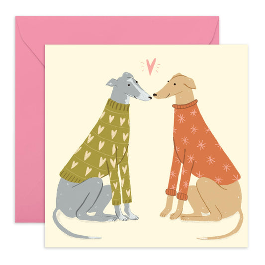 Valentines Day Card Sweet Dogs - 'Whippets Jumpers Love' - Gifts for Him, Her, Husband, Wife, Spouse, Girlfriend, Boyfriend - Falling in Love - Comes with Fun Stickers