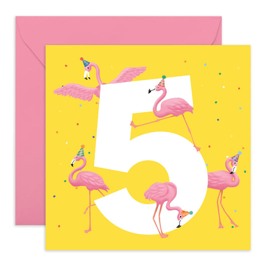 Fifth Birthday Card Daughters - Flamingo Age 5 - Toddler Milestone Cards Age Five - Fifth Birthday Cards - Gifts For Girls Granddaughter Niece Toddlers - Comes With Sticker By Central 23